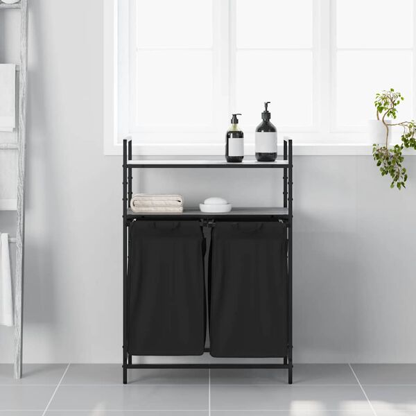 vidaXL W&auml;schekorb 2 F&auml;cher mit Ablagen Grau Sonoma