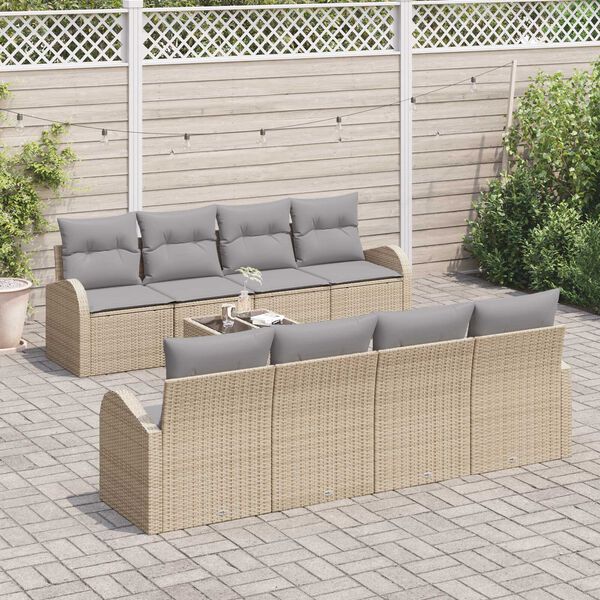 vidaXL Garten-Sofa-Set mit Kissen mit Speicher 9 pcs Beige und Grau