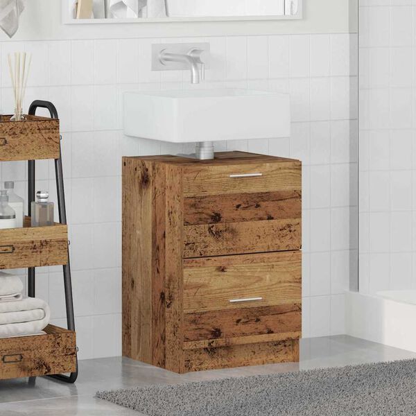 vidaXL Badezimmerschrank mit T&uuml;r Altholz 40 x 37 x 59 cm Holzwerkstoff