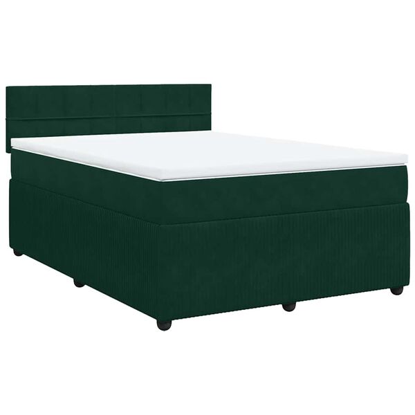 vidaXL Boxspringbett mit Matratze Dunkelgr&uuml;n 140x190 cm Samt