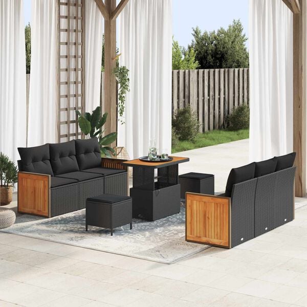 vidaXL Gartensofa-set mit Kissen 9 pcs Schwarz