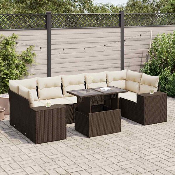 vidaXL 8-tlg. Garten-Sofagarnitur mit Kissen Braun Poly Rattan