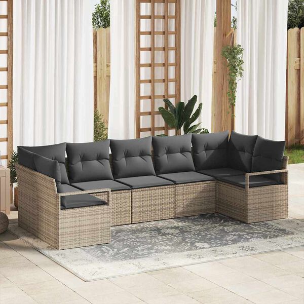 vidaXL Gartensofa-set mit Kissen mit Speicher 7 pcs Grau Poly-Rattan