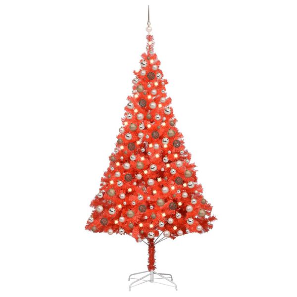 vidaXL K&uuml;nstlicher Weihnachtsbaum Beleuchtung & Kugeln Rot 210 cm