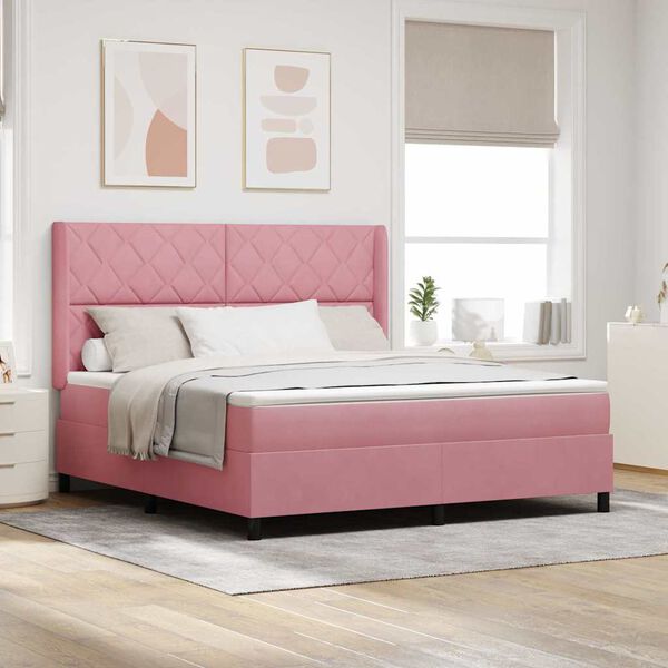 vidaXL Boxspringbett mit Matratze mit LED Rosa 180 x 200 cm Samt