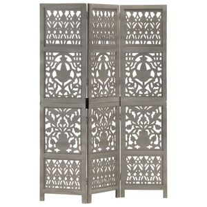 vidaXL 3tlg. Raumteiler Handgeschnitzt Grau 120&times;165cm Mango Massivholz