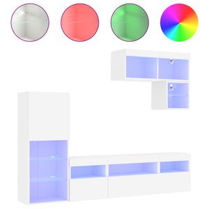 vidaXL 6-tlg. Wohnwand mit LED-Beleuchtung Wei&szlig; Holzwerkstoff