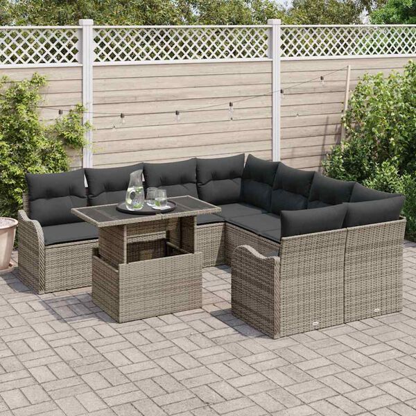 vidaXL Gartensofa-set mit Kissen mit Kissen 9 pcs Grau Poly Rattan