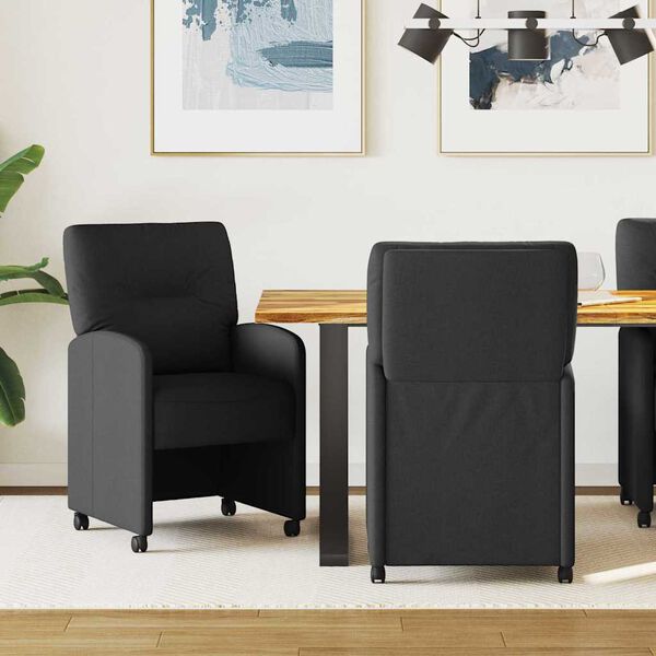 vidaXL Esszimmerst&uuml;hle mit Rollen 2 pcs Schwarz 57 x 67 x 95 cm Stoff