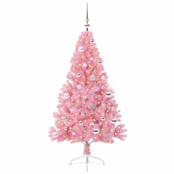 vidaXL K&uuml;nstlicher vorbeleuchteter Weihnachtsbaum Rosa 150 cm PVC