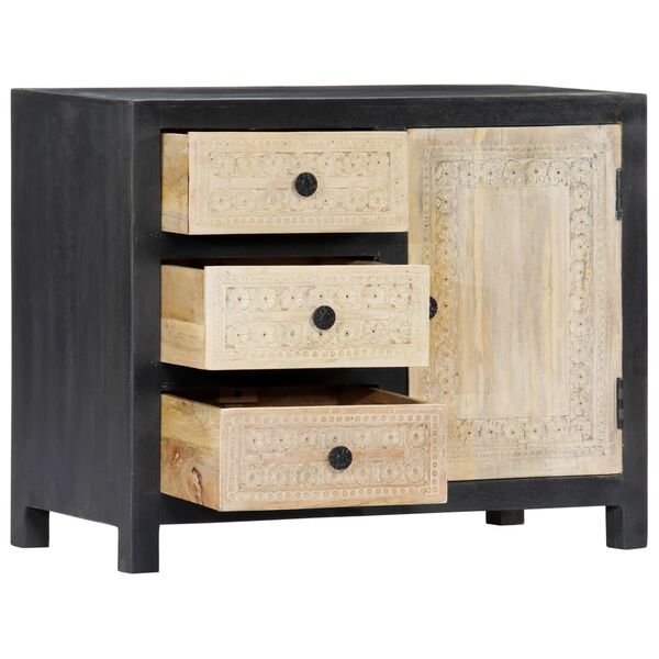 vidaXL Beistellschrank Handgeschnitzt Grau 75x35x60cm Massivholz Mango