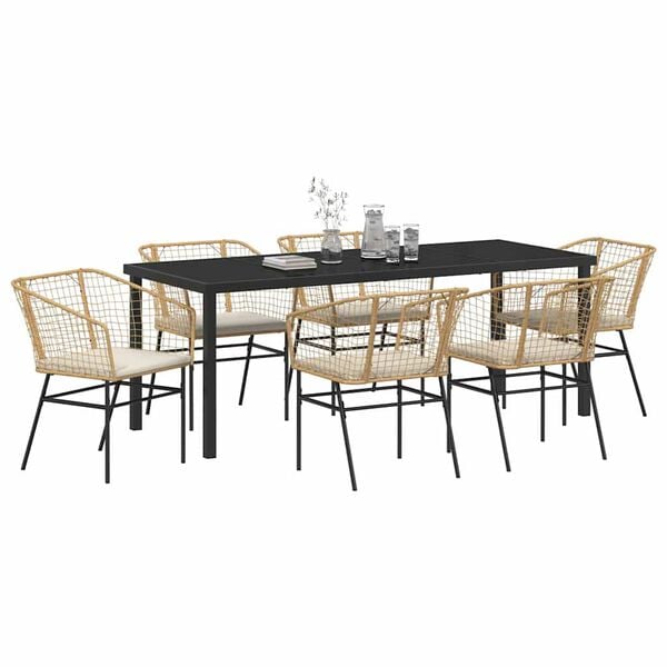 vidaXL Garten Essgruppe 7 pcs Braun Poly-Rattan