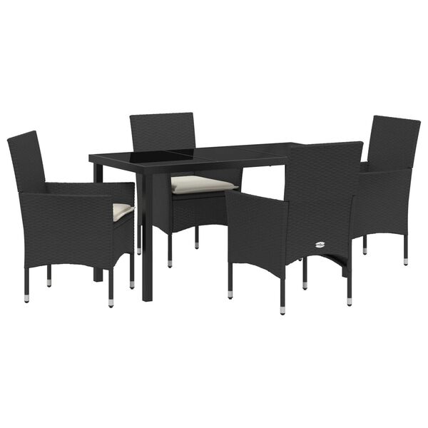 vidaXL Garten Essgruppe mit Kissen 5 pcs Schwarz Poly-Rattan