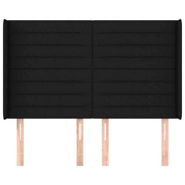 vidaXL Kopfteil mit Ohren Schwarz 147x16x118/128 cm Stoff