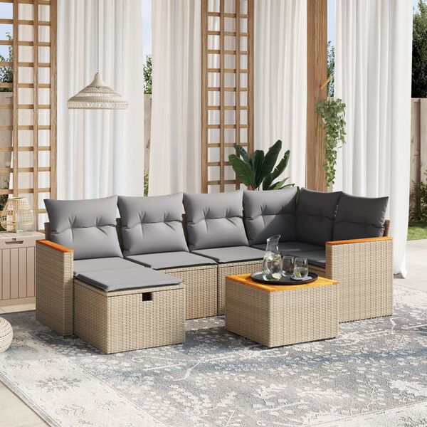 vidaXL 6-tlg. Garten-Sofagarnitur mit Kissen Beige Poly Rattan
