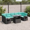 vidaXL 8-tlg. Garten-Sofagarnitur mit Kissen Schwarz Poly Rattan Akazie