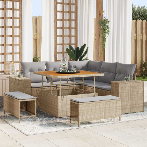vidaXL Gartensofa-set mit Kissen 8 pcs Beige Poly-Rattan