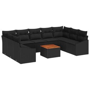 vidaXL Gartensofa-set mit Kissen 10 pcs Schwarz Poly-Rattan