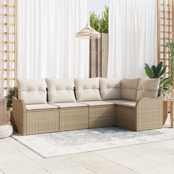 vidaXL Gartensofa-set mit Speicher 5 pcs Beige Poly-Rattan