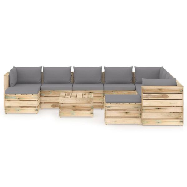 vidaXL 11-tlg. Garten-Lounge-Set mit Kissen Gr&uuml;n Impr&auml;gniertes Holz