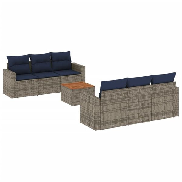 vidaXL 7-tlg. Garten-Sofagarnitur mit Kissen Grau Poly Rattan