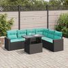 vidaXL 7-tlg. Garten-Sofagarnitur mit Kissen Schwarz Poly Rattan Akazie