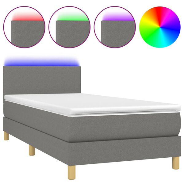 vidaXL Boxspringbett mit Matratze & LED Dunkelgrau 100x200 cm Stoff