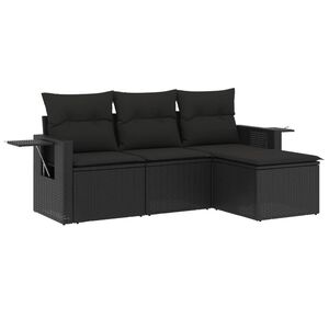 vidaXL 4-tlg. Garten-Sofagarnitur mit Kissen Schwarz Poly Rattan