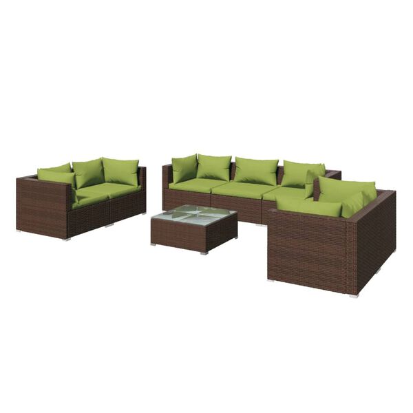 vidaXL 8-tlg. Garten-Lounge-Set mit Kissen Poly Rattan Braun