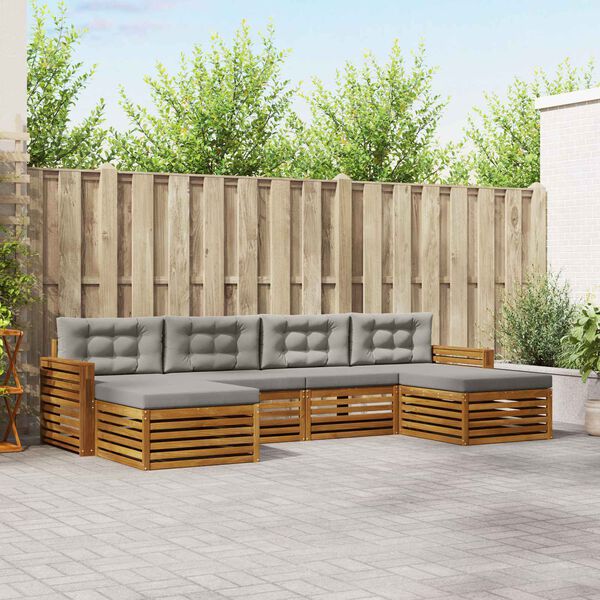 vidaXL Sofagarnituren 6 pcs Nat&uuml;rlich und Hellgrau Massivholz Akazie