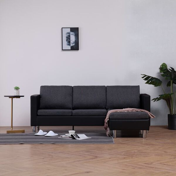 vidaXL 3-Sitzer-Sofa mit Kissen Schwarz Kunstleder