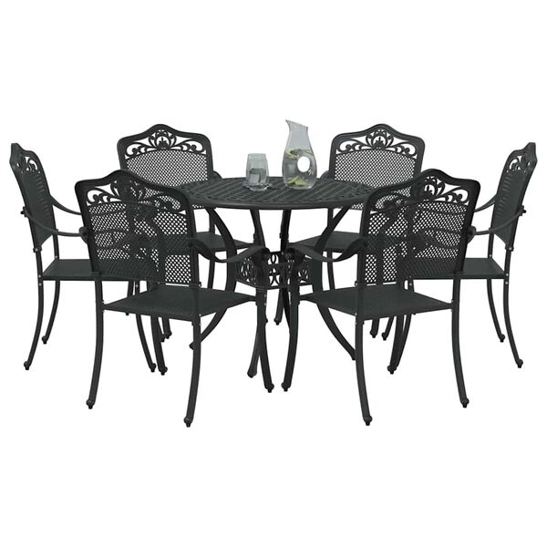 vidaXL Garten Essgruppe 7 pcs Schwarz Aluminium