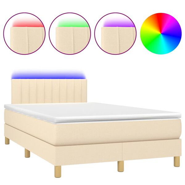 vidaXL Boxspringbett mit Matratze & LED Creme 120x190 cm Stoff