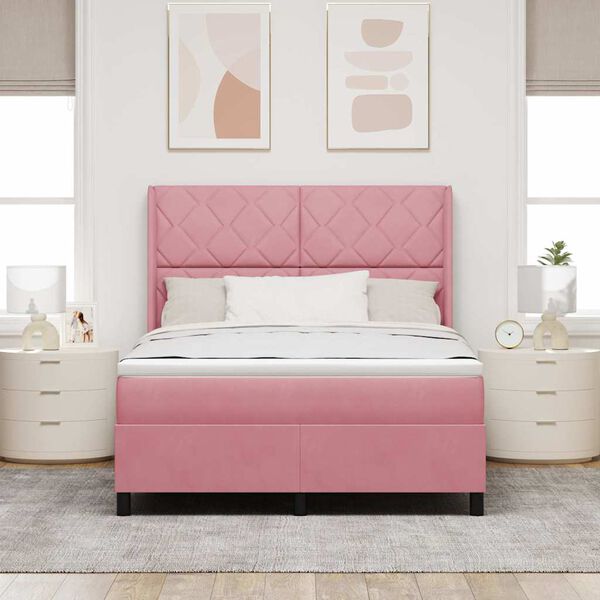 vidaXL Boxspringbett mit Kopfteil Rosa 140 x 200 cm Samt
