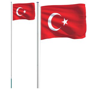 vidaXL Flagge der T&uuml;rkei mit Mast 6,08 m Aluminium