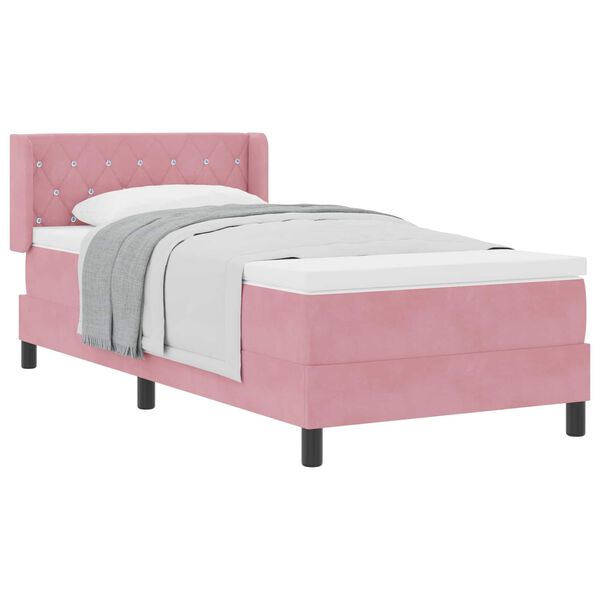vidaXL Boxspringbett mit Matratze mit Kopfteil Rosa 200 x 90 cm Samt