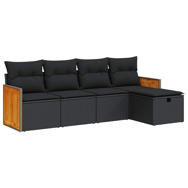 vidaXL 5-tlg. Garten-Sofagarnitur mit Kissen Schwarz Poly Rattan