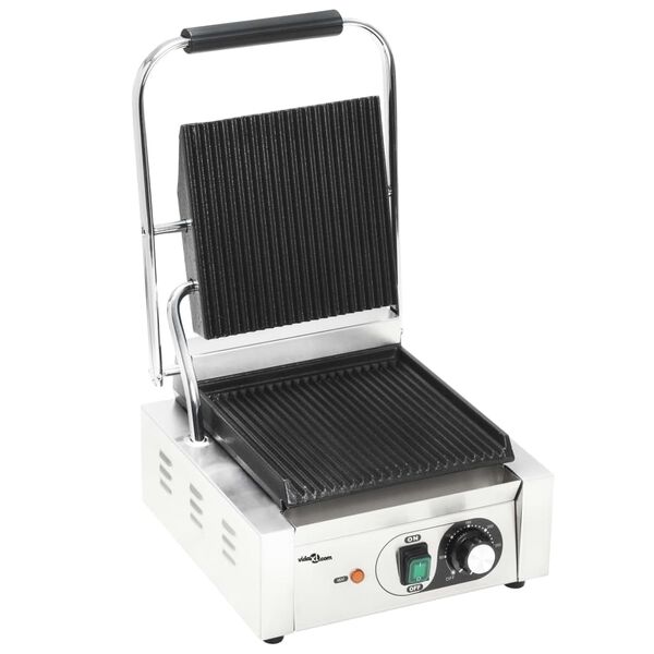 vidaXL Gerillter Panini-Grill Edelstahl 1800 W 31x30,5x20 cm