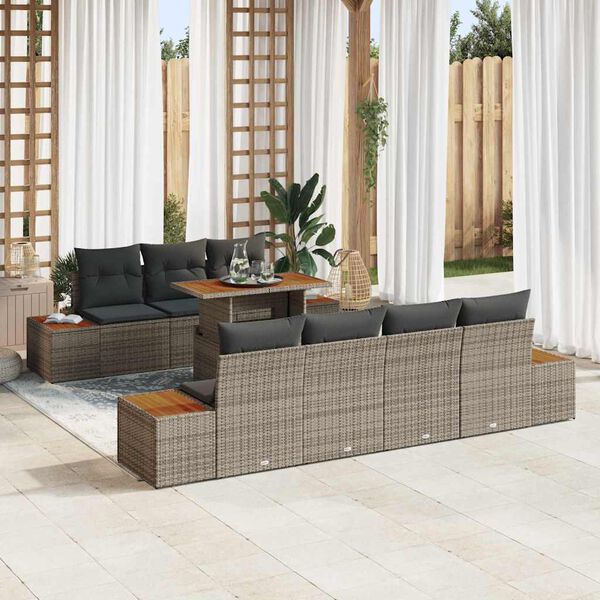 vidaXL Garten-Sofa-Set mit Kissen 8 pcs Grau Poly Rattan