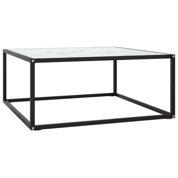 vidaXL Couchtisch Schwarz mit Weißem Glas in Marmor-Optik 80x80x35 cm