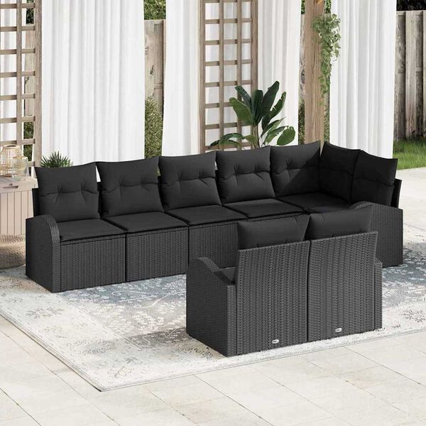 vidaXL Gartensofa-set mit Kissen 8 pcs Schwarz Poly-Rattan