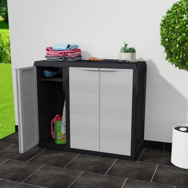vidaXL Gartenschrank mit 2 Böden Schwarz und Grau