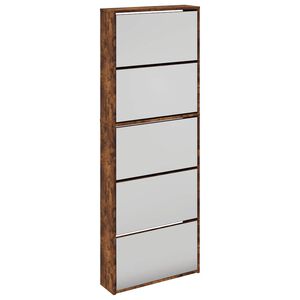 vidaXL Schuhschrank mit Spiegel 5 F&auml;cher R&auml;uchereiche 63x17x169,5 cm