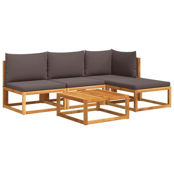 vidaXL 5-tlg. Gartensofa-Set mit Kissen Holz Akazie & Seil