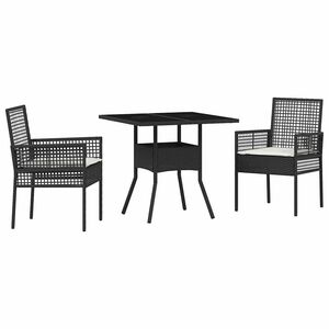 vidaXL Garten Essgruppe 3 pcs Schwarz Poly-Rattan