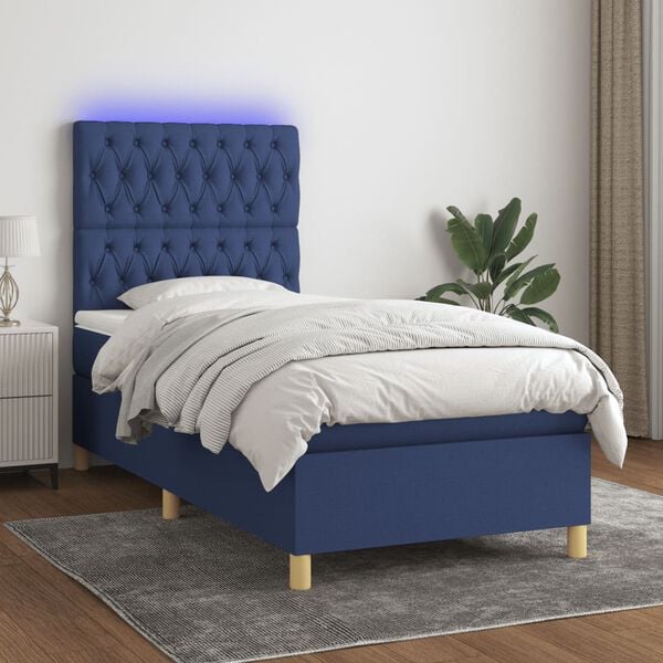 vidaXL Boxspringbett mit Matratze & LED Blau 100x200 cm Stoff