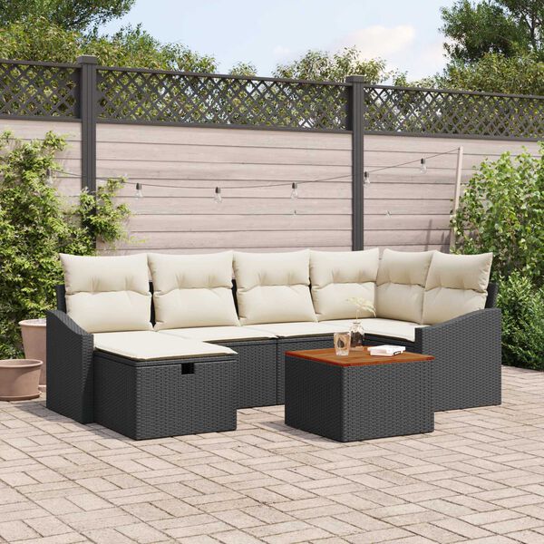 vidaXL Garten-Sofa-Set mit Kissen 7 pcs Schwarz Poly Rattan