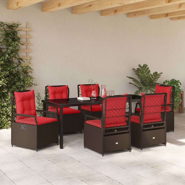 vidaXL Garten Essgruppe 7 pcs Braun Poly-Rattan