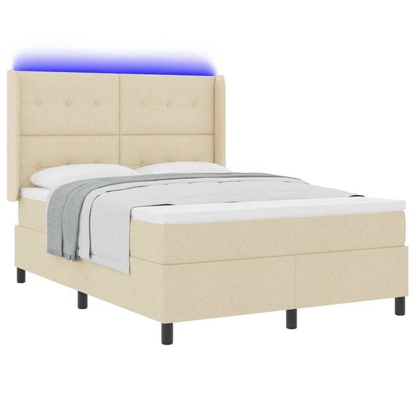 vidaXL LED Boxspringbett mit Matratze Creme 140 x 190 cm Stoff
