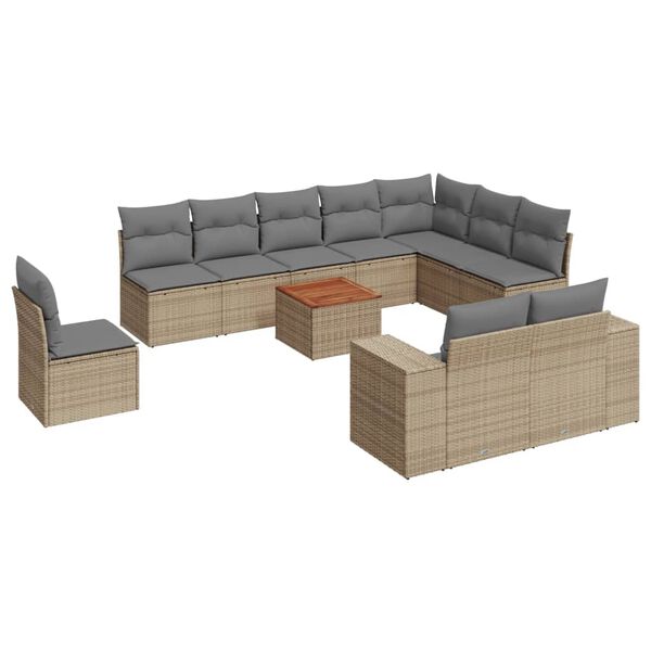 vidaXL 11-tlg. Garten-Sofagarnitur mit Kissen Beige Poly Rattan
